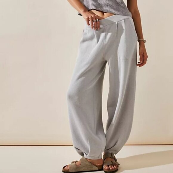 Free People Pants - Free People Freya Knit Pleated Wide Leg Movement Pants Pockets